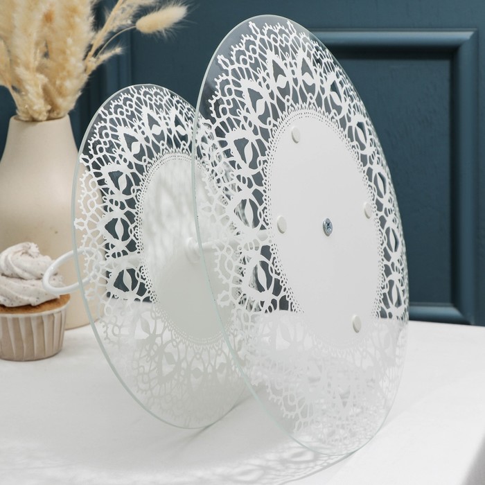 Этажерка 2-х ярусная "Кружево", 24х30 см, цвет белый, в подарочной упаковке