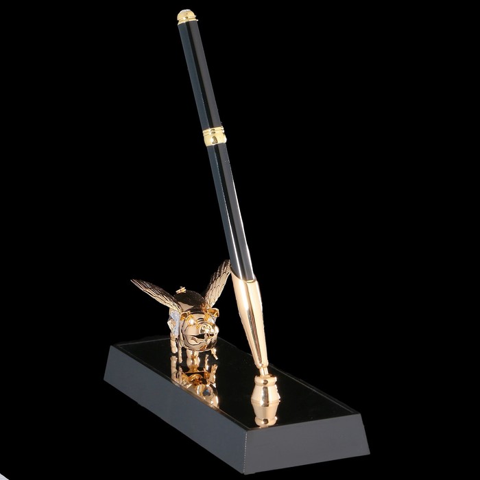 Ручка на подставке «Свинка», 16х6х20 см, с кристаллами Сваровски