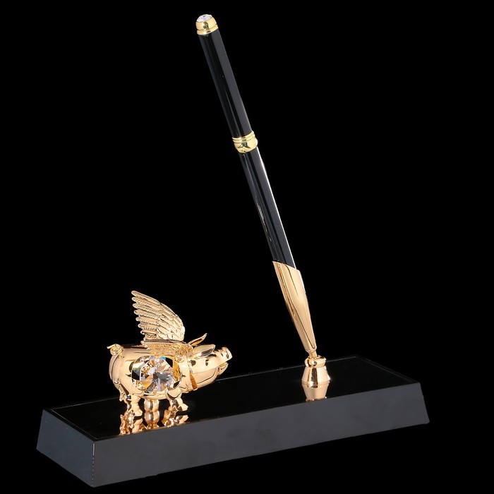 Ручка на подставке «Свинка», 16х6х20 см, с кристаллами Сваровски