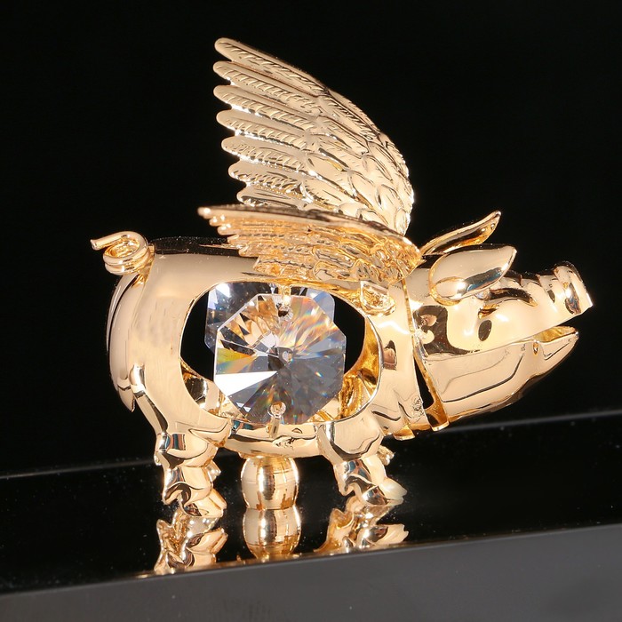 Ручка на подставке «Свинка», 16х6х20 см, с кристаллами Сваровски