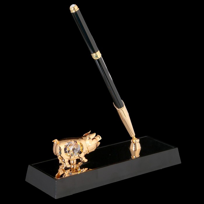 Ручка на подставке «Свинка», 16х6х20 см, с кристаллами Сваровски
