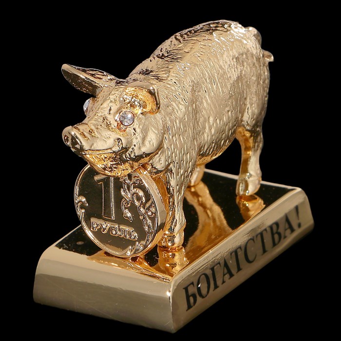 Сувенир «Свинка с монеткой», богатства, 4×2,4×3,8 см, с кристаллами Сваровски