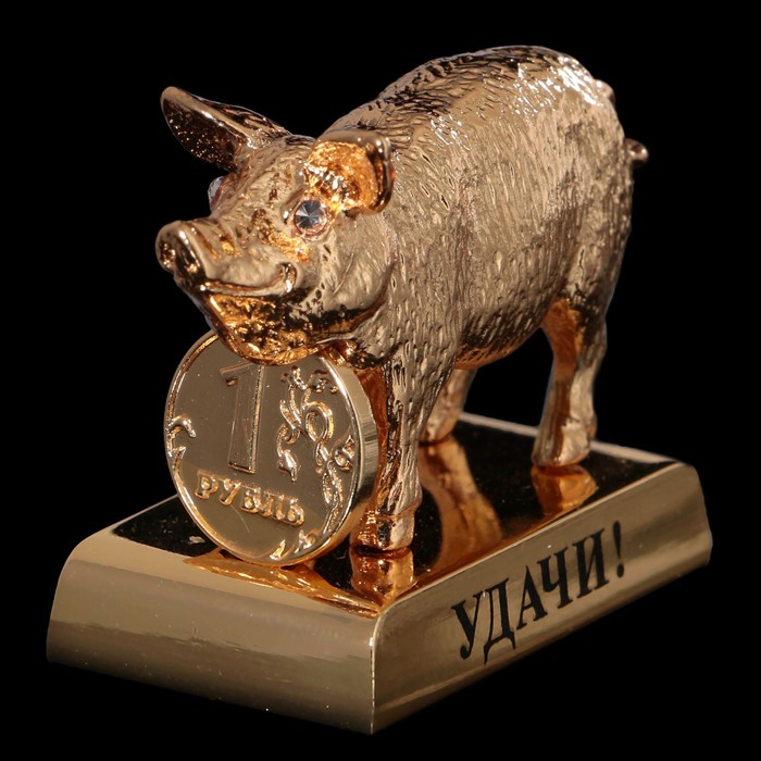Сувенир «Свинка с монеткой», удачи, 4×2,4×3,8 см, с кристаллами Сваровски