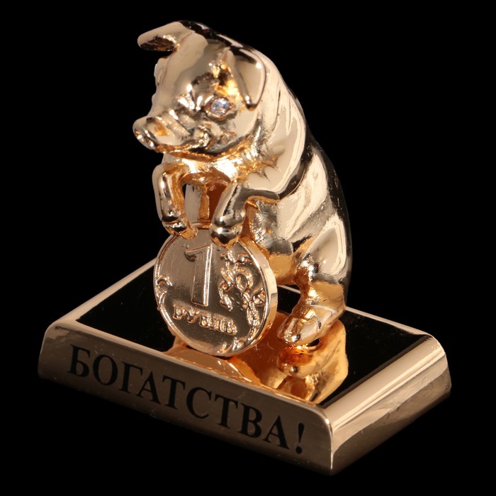 Сувенир «Свинка с монеткой», богатства, 4×2,4×4,3 см, с кристаллами Сваровски