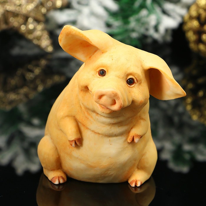 Сувенир «Поросёнок», бежевый, 8×9×10,5 см, полистоун