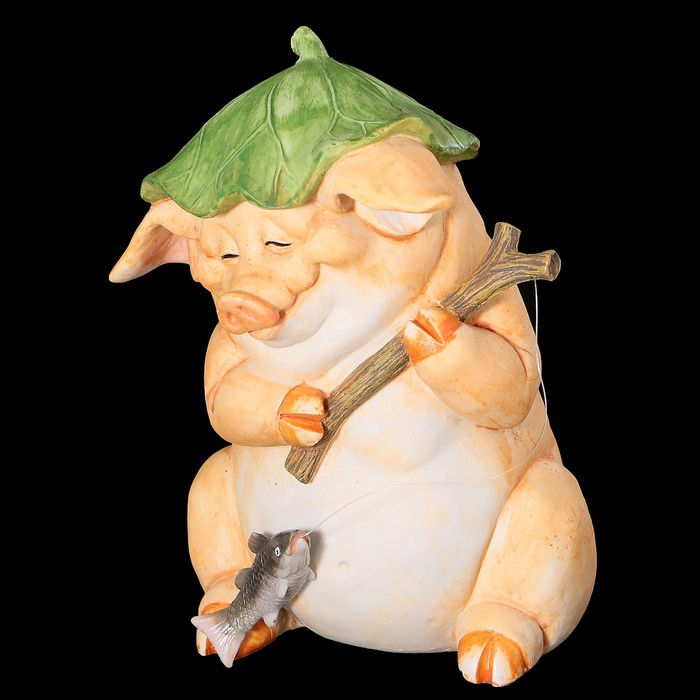 Сувенир «Поросёнок рыбак», 12х11х15 см, полистоун