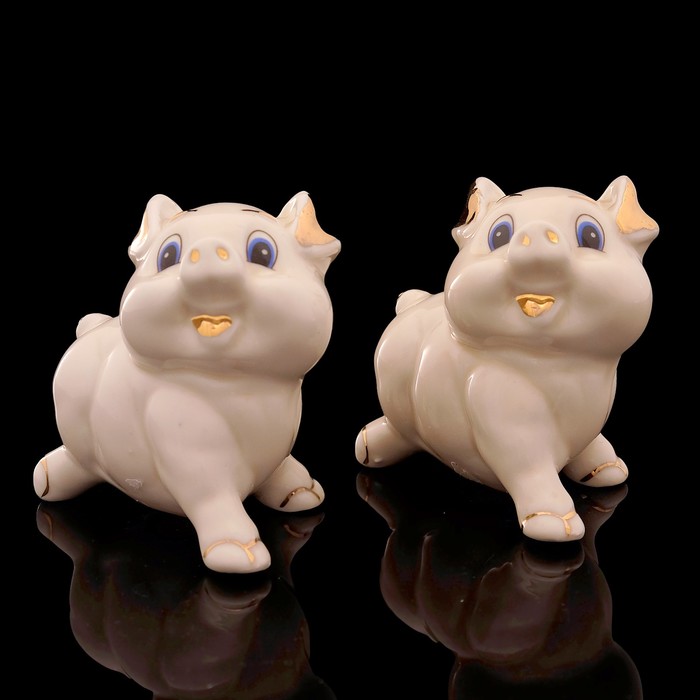 Набор «Счастливая свинка», 2 шт: 8×5×7,5 см, кремовый, фарфор