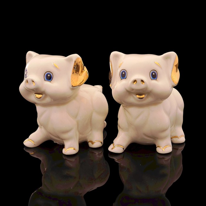 Набор «Поросёнок», 2 шт: 8×5×8 см, кремовый, фарфор