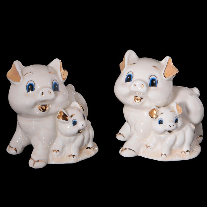 Набор «Свинка с поросёнком», 2 шт: 8×7×7,5 см, кремовый, фарфор