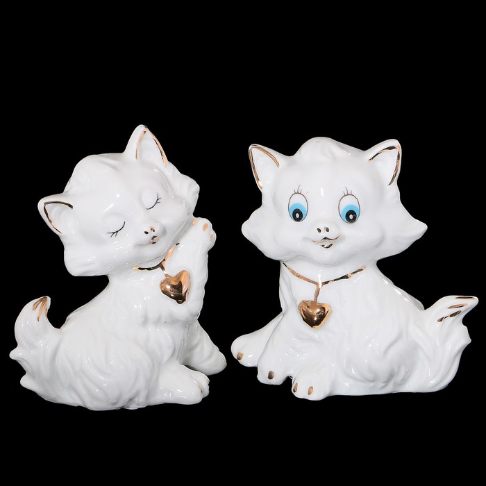 Набор «Котята», 2 шт: 8,5х5х9 см, белый с золотом, фарфор