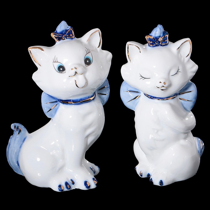Набор «Озорные котята», 2 шт: 7х5х11,5 см, белый с синим, фарфор
