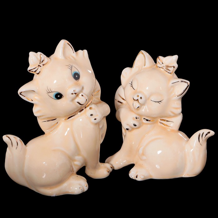 Набор «Парочка котят», 2 шт: 8х4,5х11 см, бежевый, фарфор