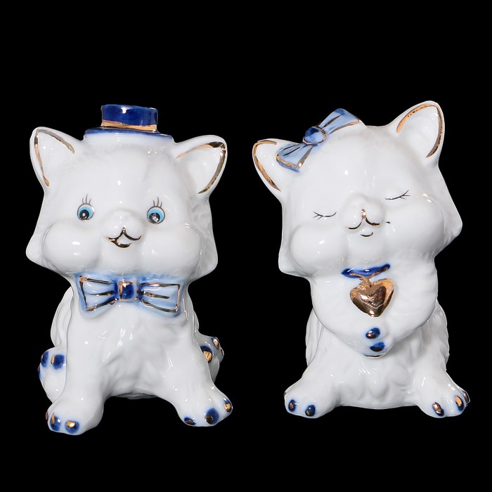 Набор «Котятки», 2 шт: 5×6×8 см, белый с синим, фарфор
