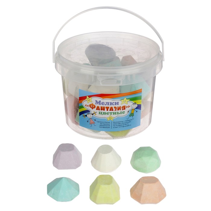 Мелки цветные для асфальта (фигурные) 21 штука 7цв Фантазия "драгоценные камни" в ведре
