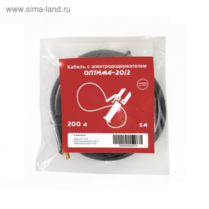 Кабель с электрододержателем Optima-202 2025000 200 А 5 м тип разъема 10-25 1495₽