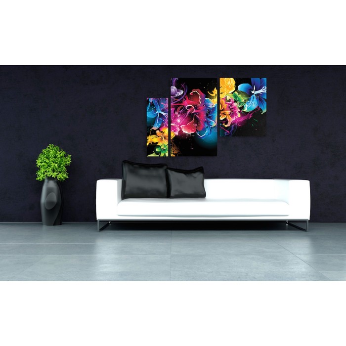 Модульная картина на стекле "Абстрактные цветы" 90*59см