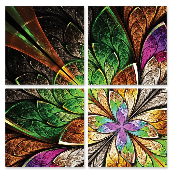 Модульная картина на стекле "Абстрактный цветок" 90*42 см