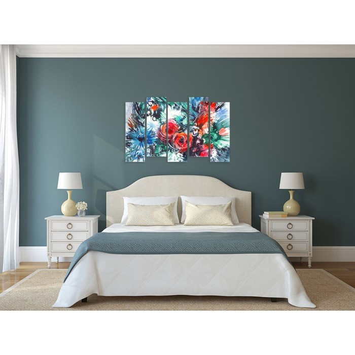 Модульная картина на стекле "Аляпистые цветочки" 90*57 см