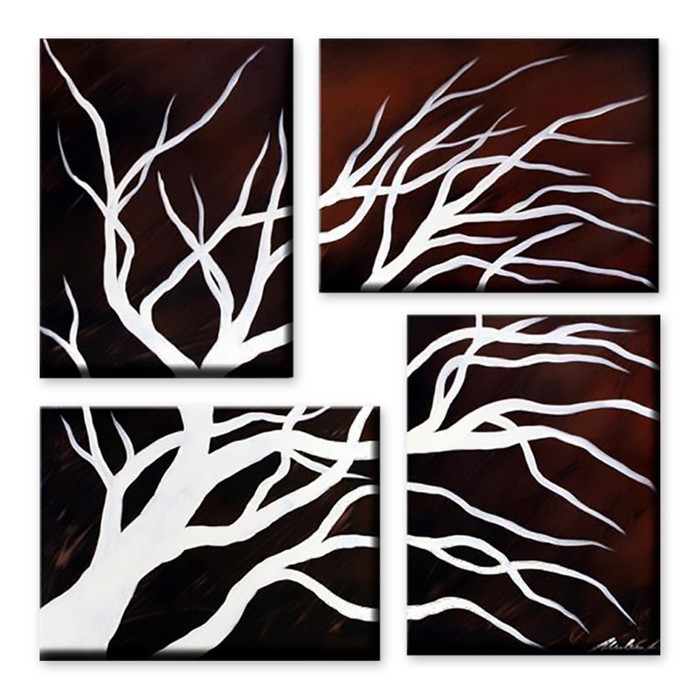 Модульная картина на стекле "Белые ветви" 120*120 см
