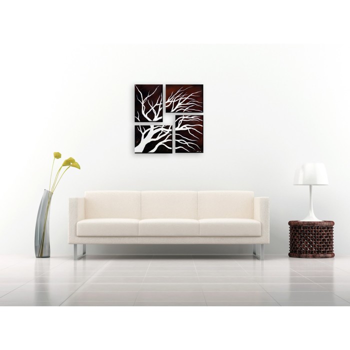Модульная картина на стекле "Белые ветви" 90*90 см