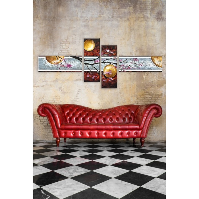 Модульная картина на стекле "Вишня" 120*50 см