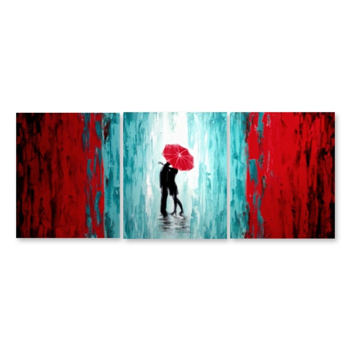 Модульная картина на стекле "Влюблённые под дождём" 90*35 см