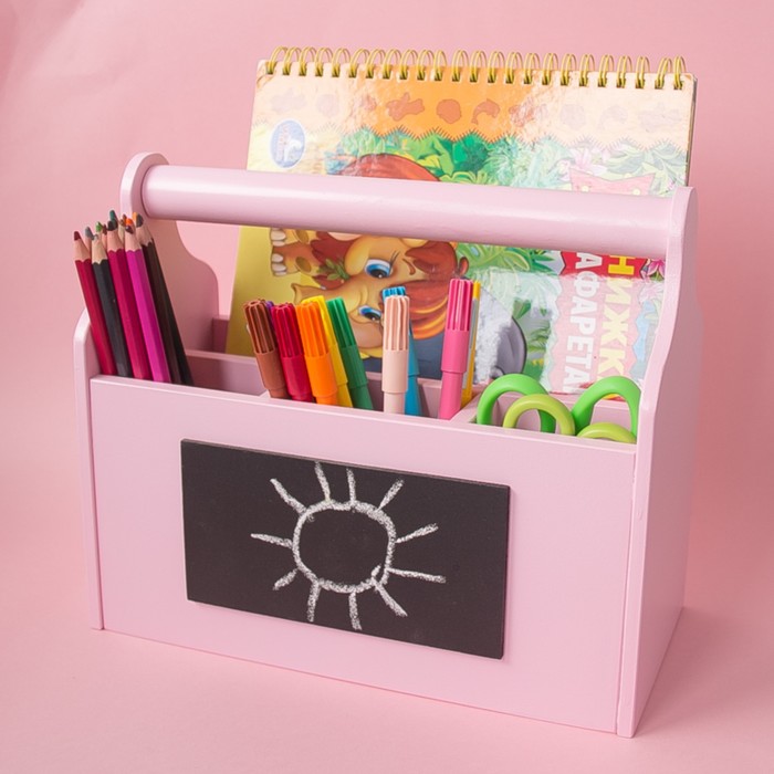 Карандашница деревянная, 24 х 20 х 12 см, розовая