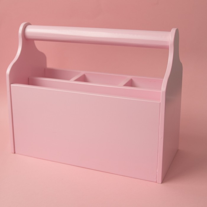 Карандашница деревянная, 24 х 20 х 12 см, розовая