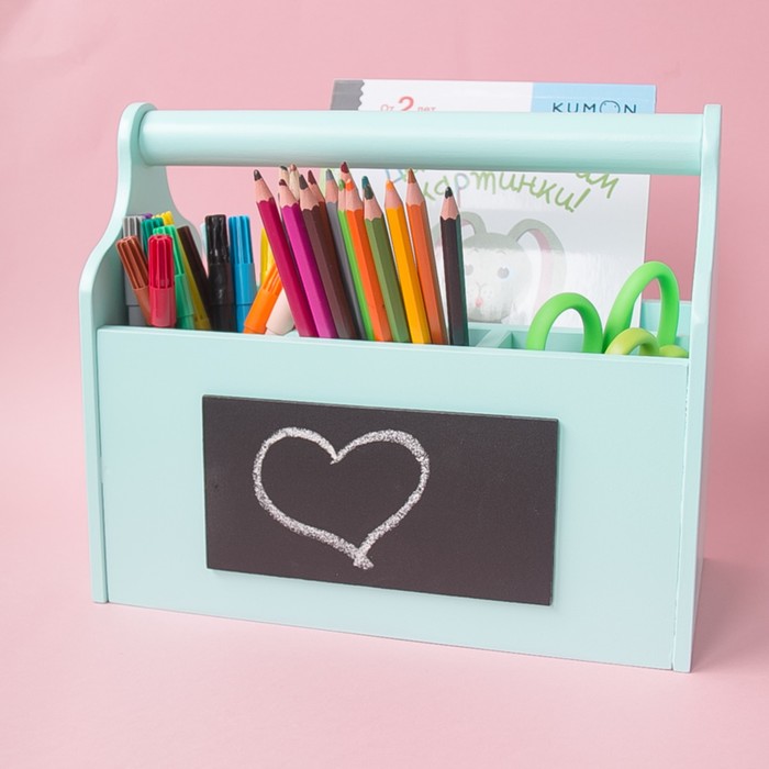 Карандашница деревянная, 24 х 20 х 12 см, бирюзовая