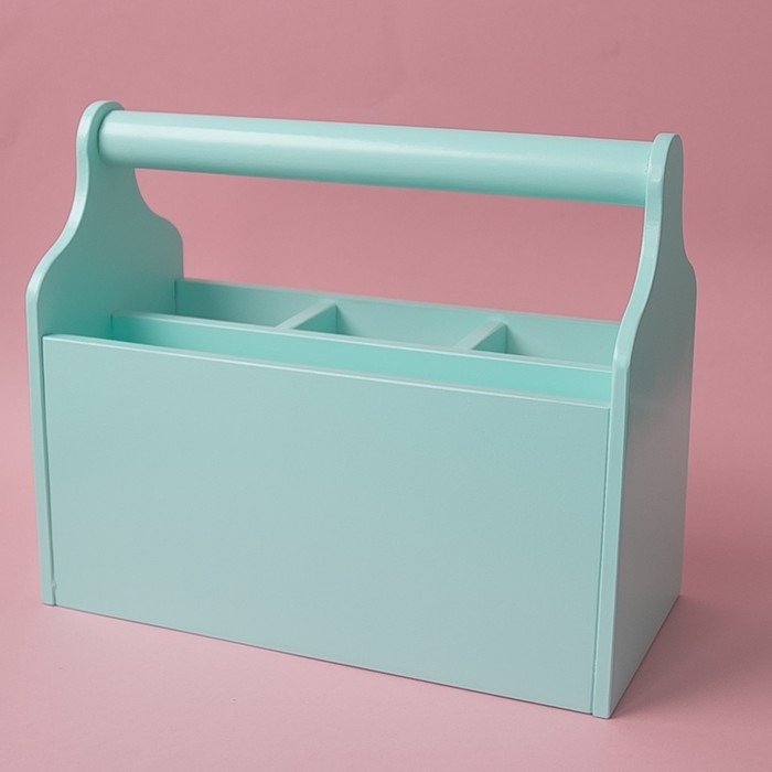 Карандашница деревянная, 24 х 20 х 12 см, бирюзовая