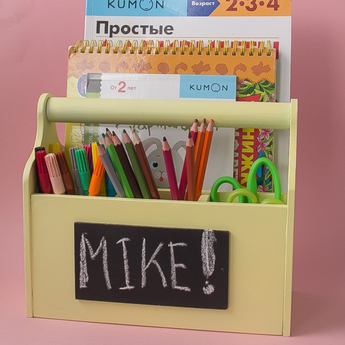 Карандашница деревянная, 24 х 20 х 12 см, жёлтая