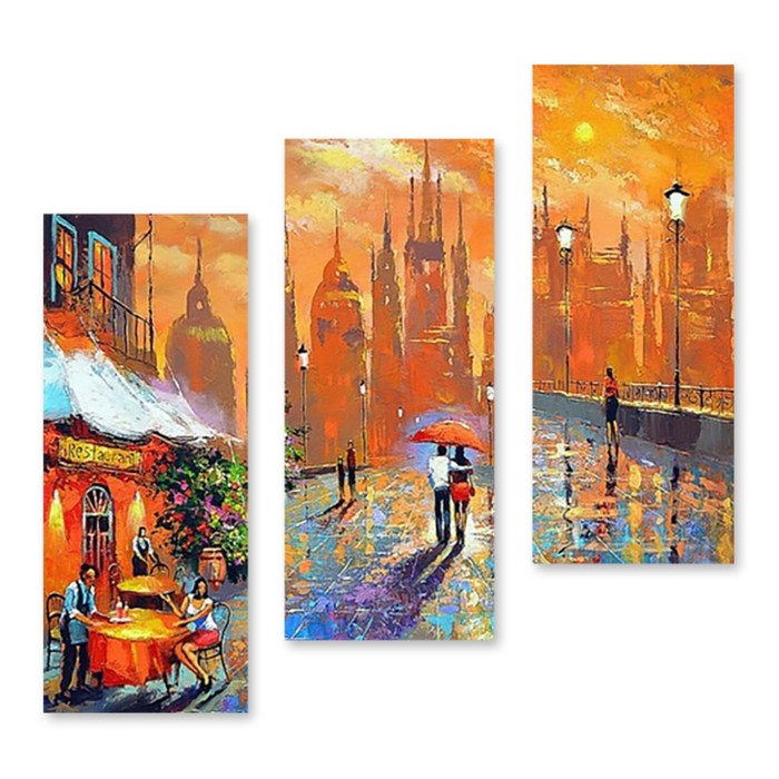 Модульная картина на стекле "Дождливый день" 90*90 см