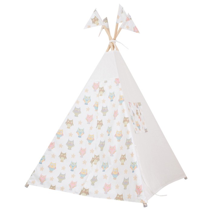 Вигвам для детей с окном, карманом и флажками "Милые Совята",110x110x160 см
