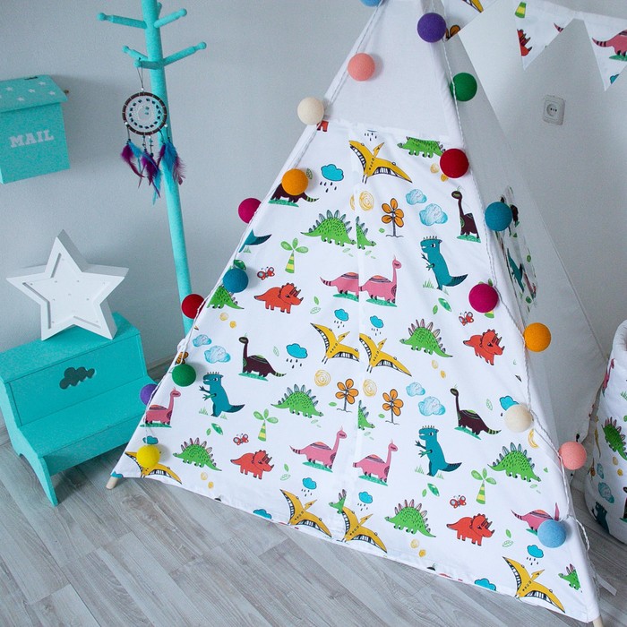 Вигвам для детей Dino с окном, карманом с флажками, 110x110x160 см