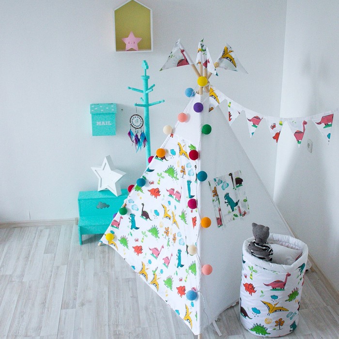 Вигвам для детей Dino с окном, карманом с флажками, 110x110x160 см
