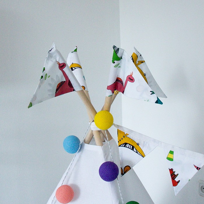 Вигвам для детей Dino с окном, карманом с флажками, 110x110x160 см