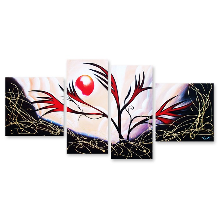 Модульная картина на стекле "Красная луна" 120*45 см