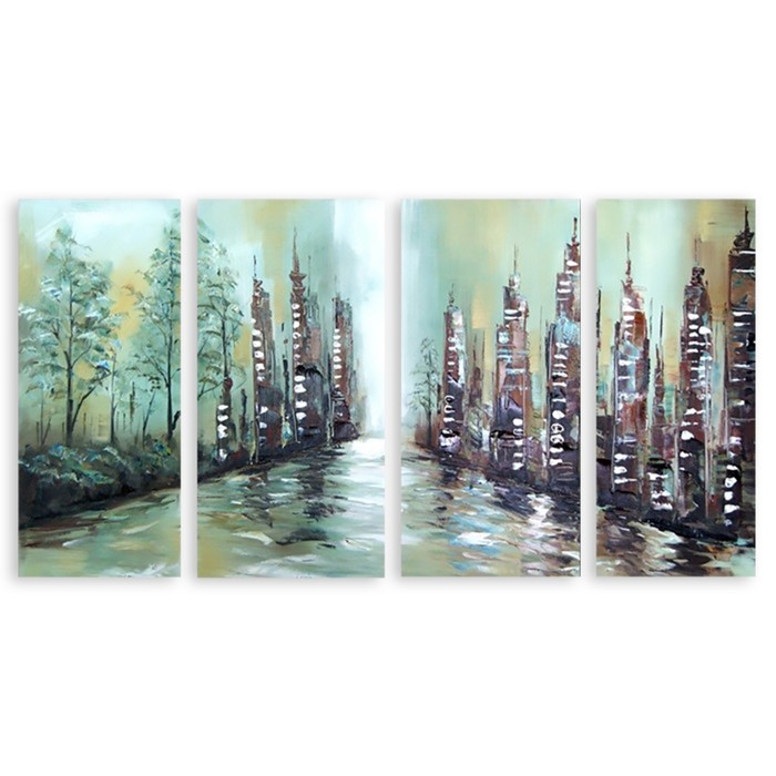 Модульная картина на стекле "Мокрые улицы" 120*56 см