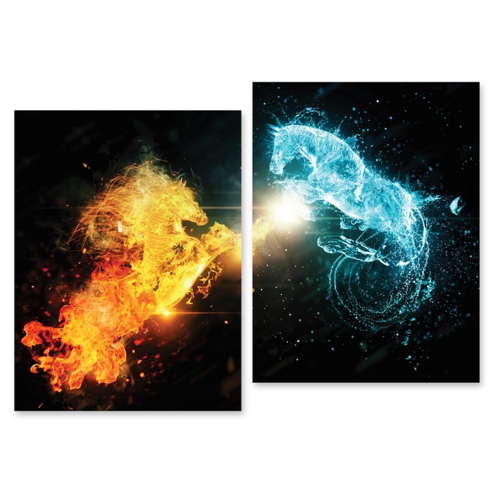 Модульная картина на стекле "Огонь и лёд" 90*64 см
