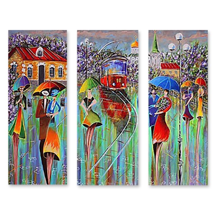 Модульная картина на стекле "Прогулка под зонтиками" 90*74 см