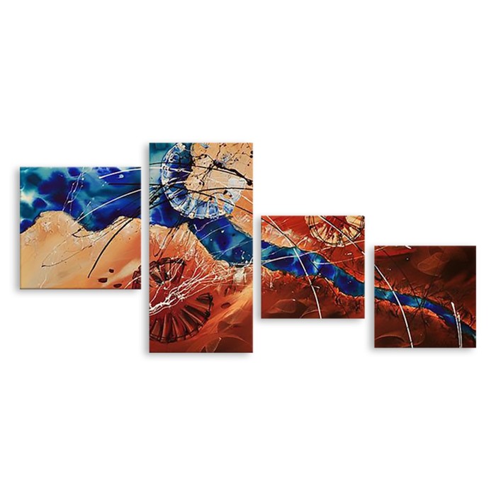 Модульная картина на стекле "Сине-оранжевая абстракция" 120*55 см