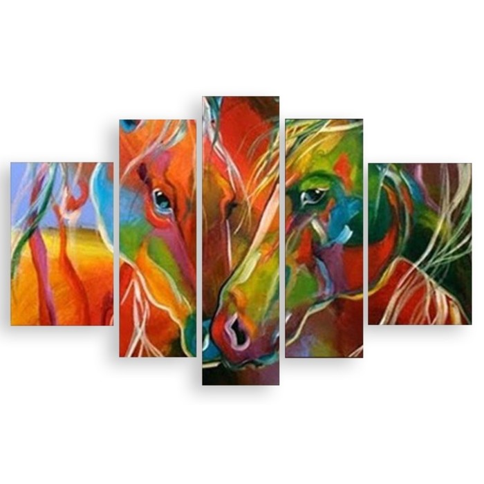 Модульная картина на стекле "Цветные лошади" 120*60 см