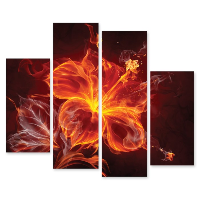 Модульная картина на стекле "Цветок в огне" 120*100 см