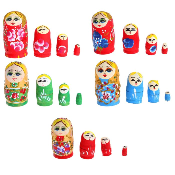 Матрёшка 4 в 1, с узорами и цветами, без лака, цвета МИКС