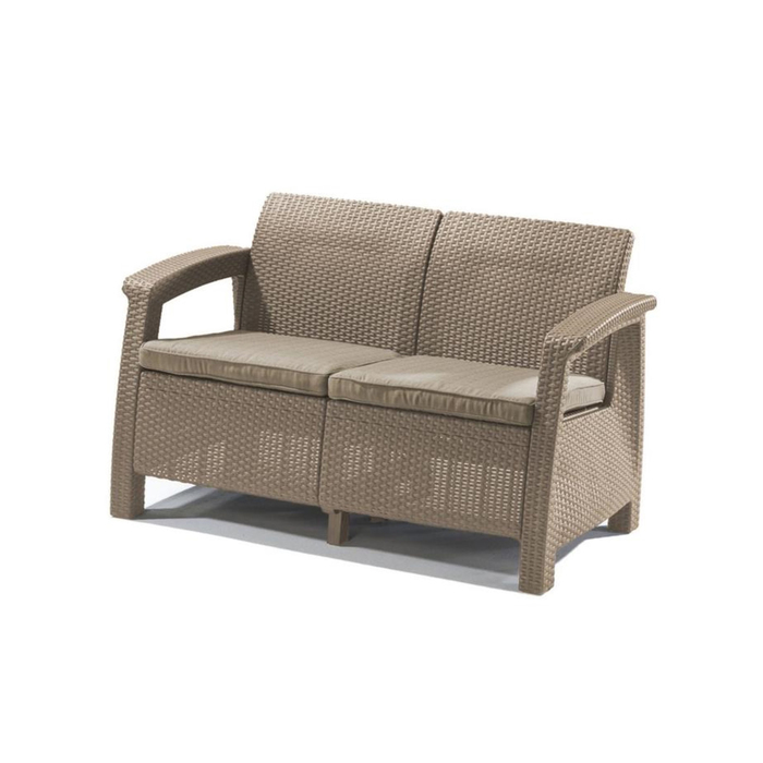 Диван Corfu Love Seat, 2-местный, 130 х 70 х 80 см, искусственный ротанг, цвет капучино
