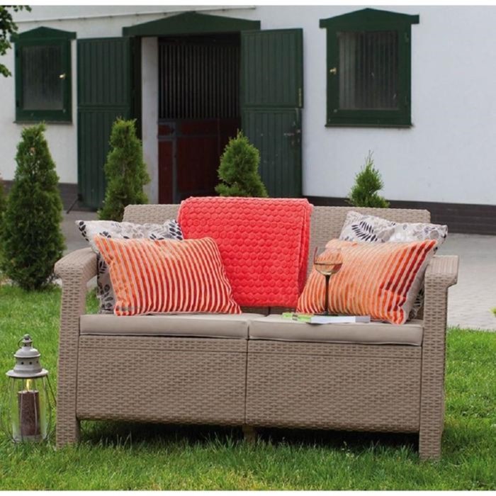 Диван Corfu Love Seat, 2-местный, 130 х 70 х 80 см, искусственный ротанг, цвет капучино