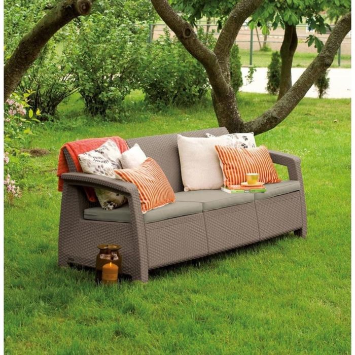 Диван Corfu Love Seat Max, 3-местный, 180 х 70 х 80 см, искусственный ротанг, цвет капучино