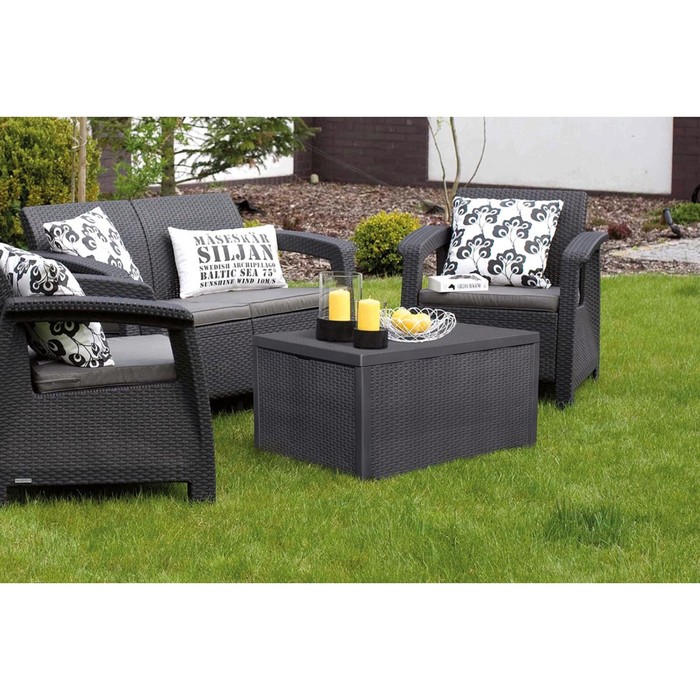 Набор мебели Corfu Box Set, 4 предмета: стол, диван, 2 кресла, искусственный ротанг, цвет графит