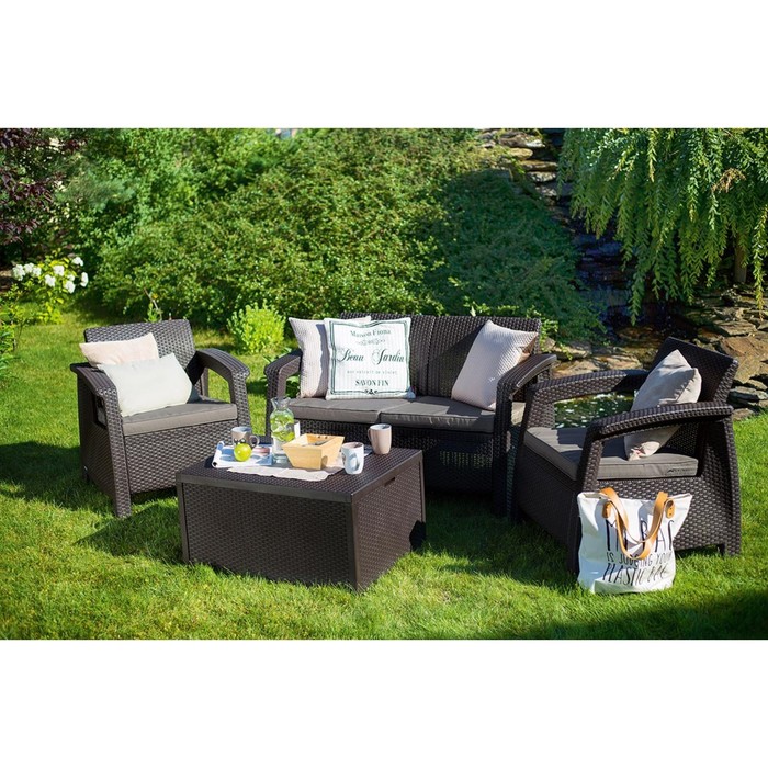 Набор мебели Corfu Box Set, 4 предмета: стол, диван, 2 кресла, искусственный ротанг, цвет коричневый