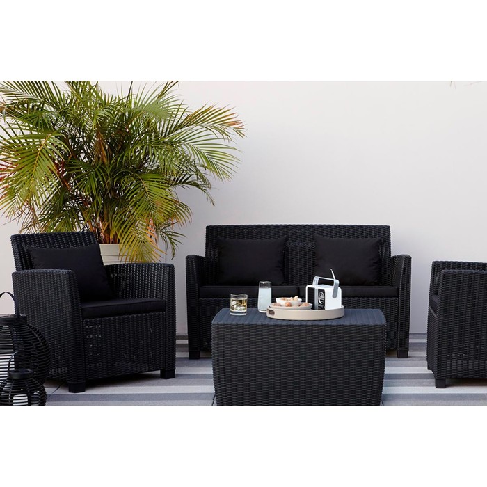 Набор мебели Corona set With cushion box, 4 предмета: стол, диван, 2 кресла, иск. ротанг, цвет графит
